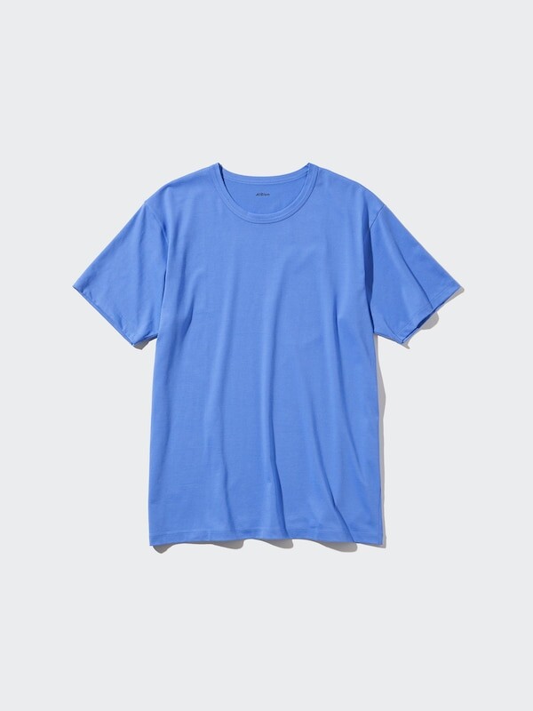 

Хлопчатобумажная футболка с круглым вырезом и короткими рукавами airism Uniqlo, синий