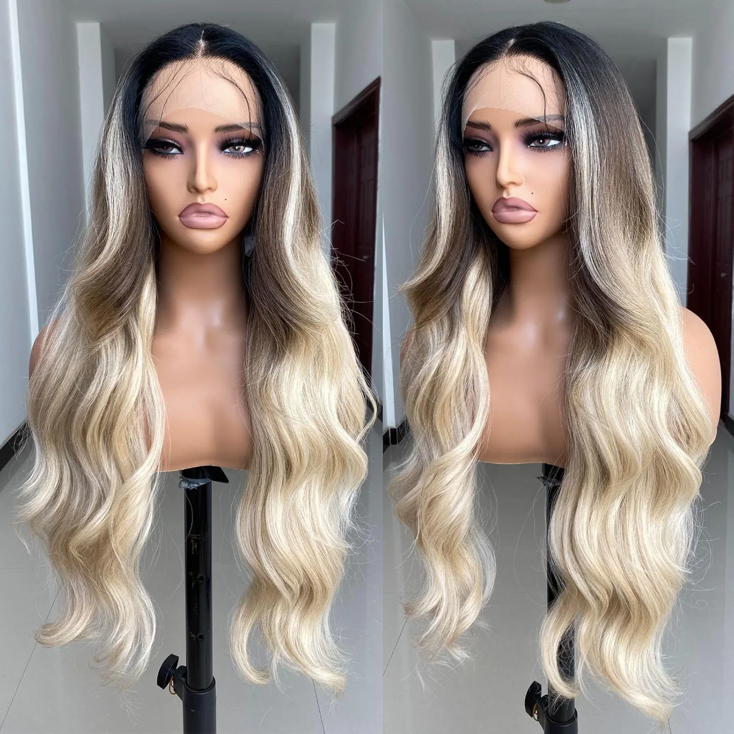 Длинный волнистый парик с черными корнями «Ombre Blonde» от X-Tress X-Tress, Ombre To Blonde