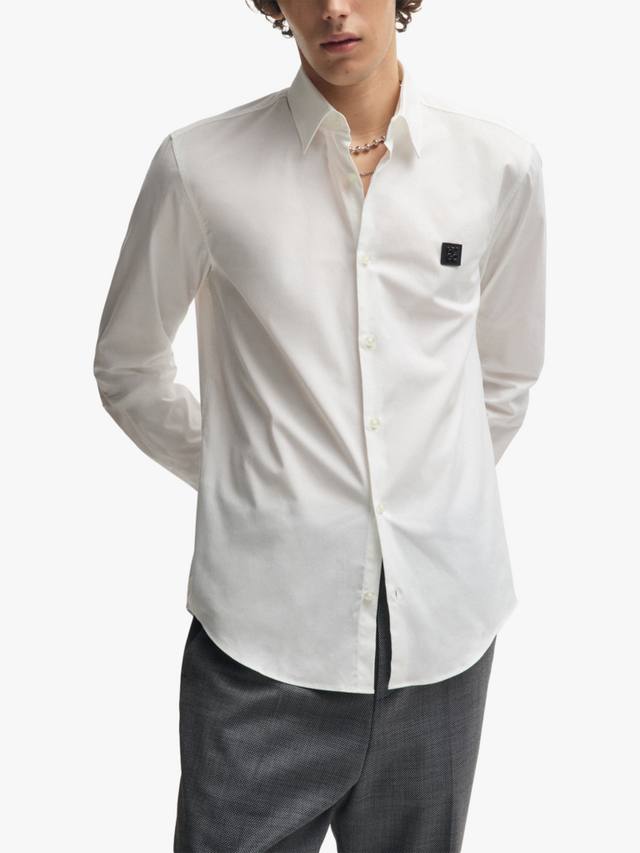 

Хлопковая рубашка HUGO Slim Fit с воротником Kent HUGO BOSS, Open White