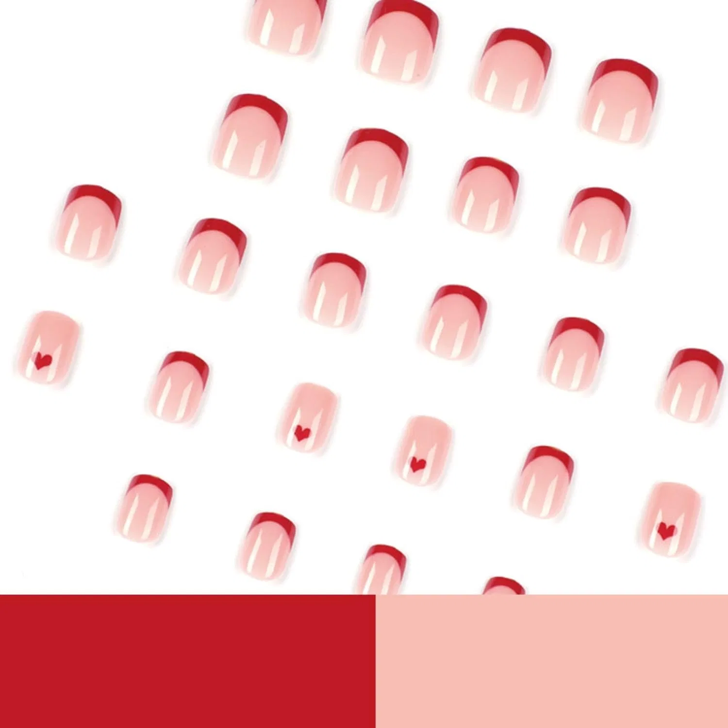Набор из 24 накладных ногтей с красным сердцем Songqee, Red French With One Heart — фото 2