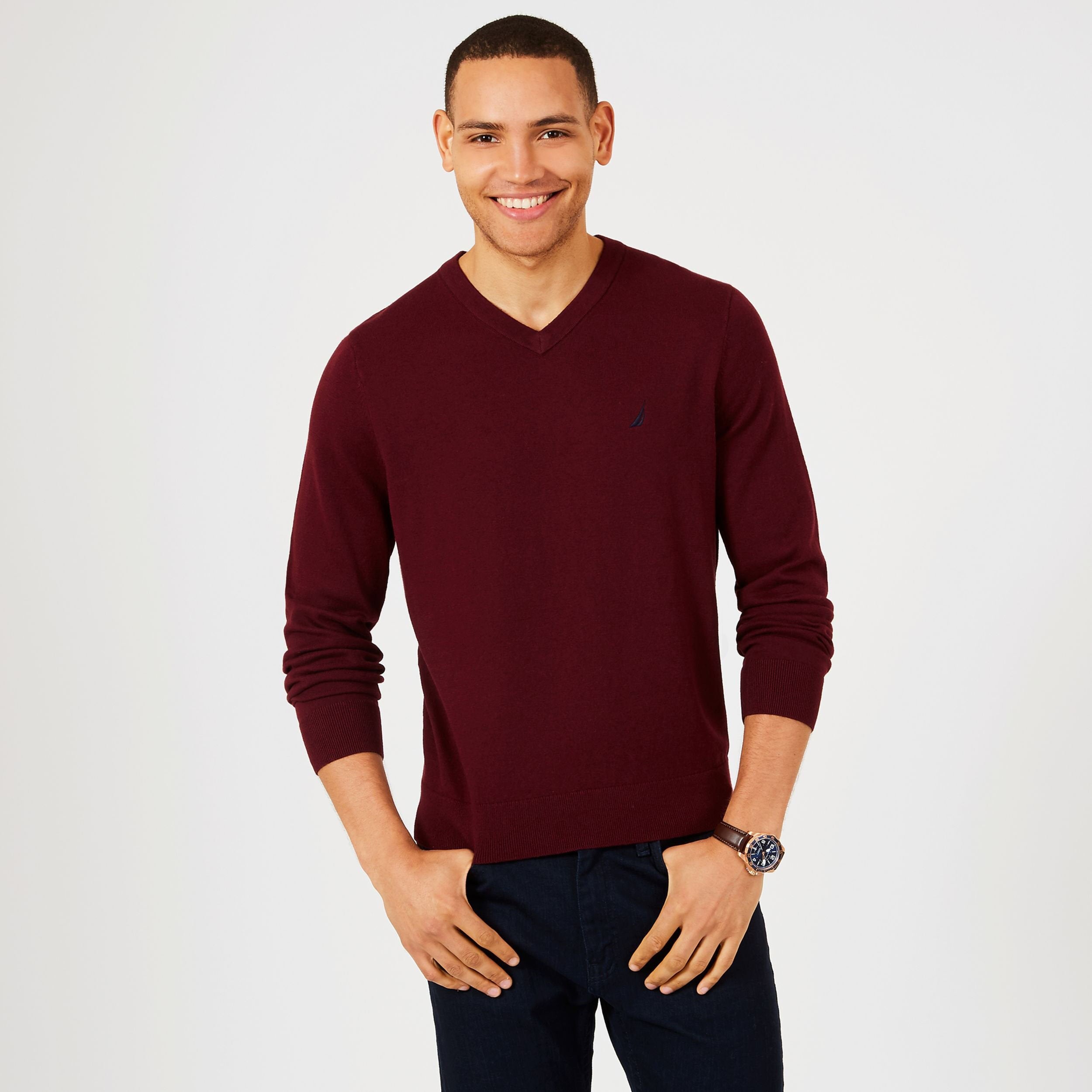 

Nautica Mens Big & Tall джерси свитер с V-образным вырезом, цвет royal burgundy