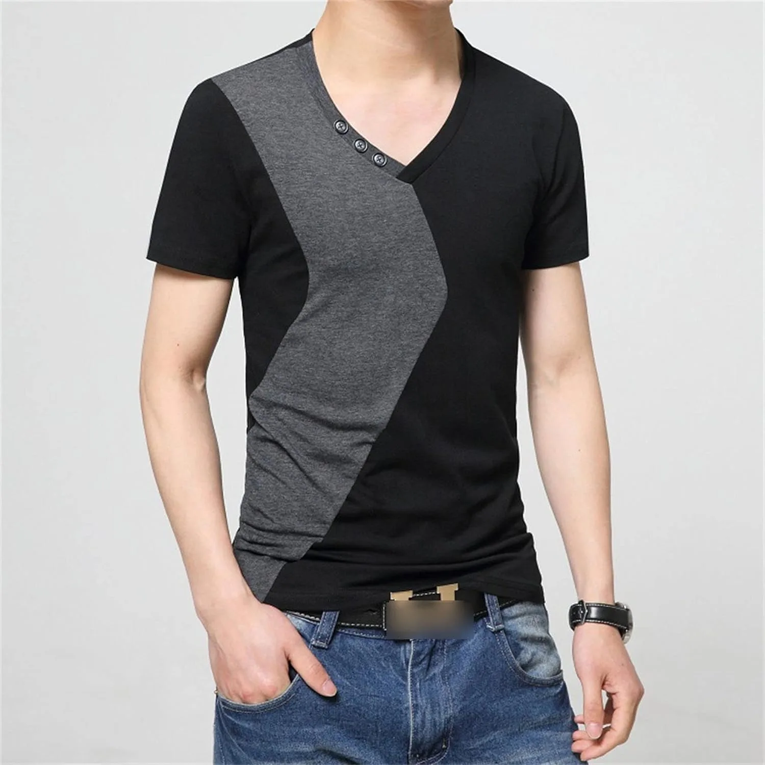 Мужская полосатая футболка с цветными вставками Classic Fit — фото 4