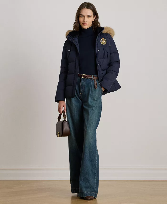 

Женское стеганое пальто с отделкой из искусственного меха на воротнике Lauren Ralph Lauren, синий