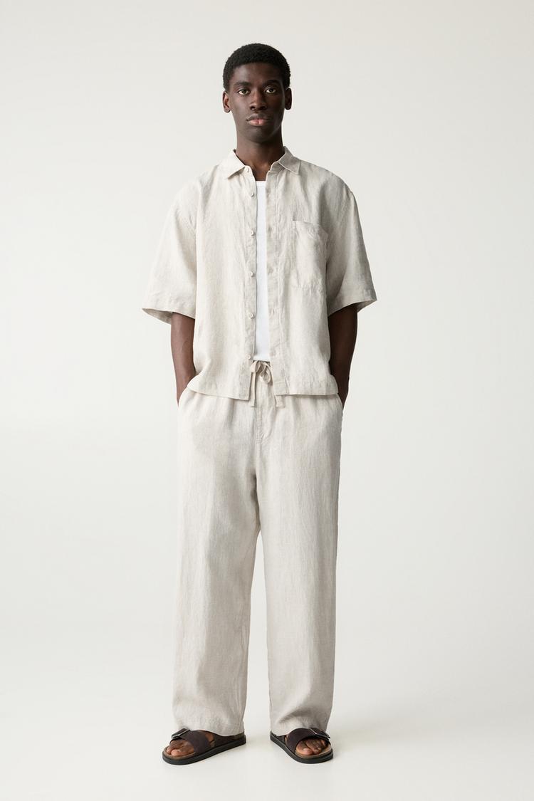 

100% льняные джоггеры Pull And Bear, бежевый