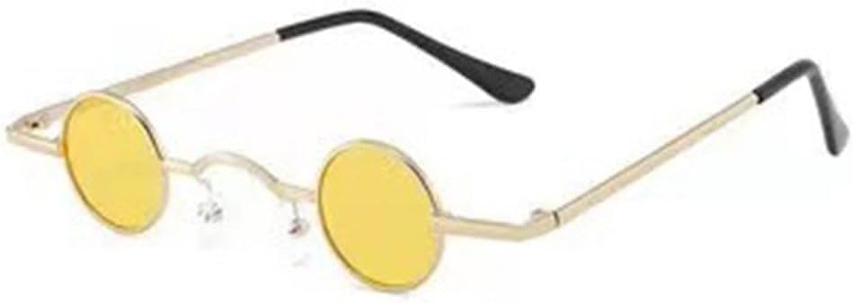 

Солнцезащитные очки в стиле панк, классические маленькие круглые солнцезащитные очки для женщин, широкая переносица, металлическая оправа, черные линзы, очки для вождения WNCKSQ, Gold-yellow