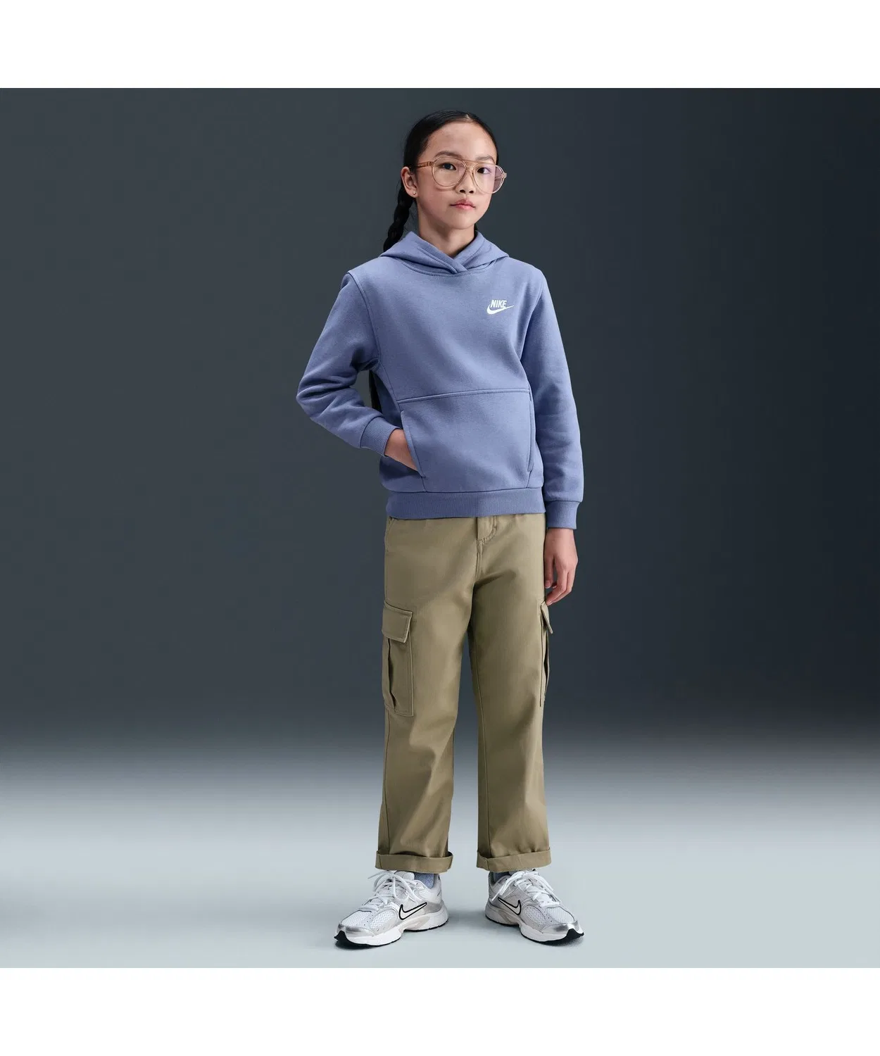 Детская флисовая худи Nike Club Fleece с длинным рукавом, серо-голубая — фото 3