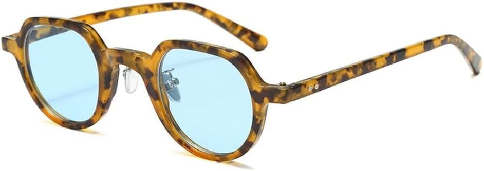 

солнцезащитные очки в маленькой оправе, винтажные женские, зеленые, синие, желтые, с защитой от УФ-излучения UV400, круглые солнцезащитные очки для мужчин, летний стиль WNCKSQ, Leopard With Blue