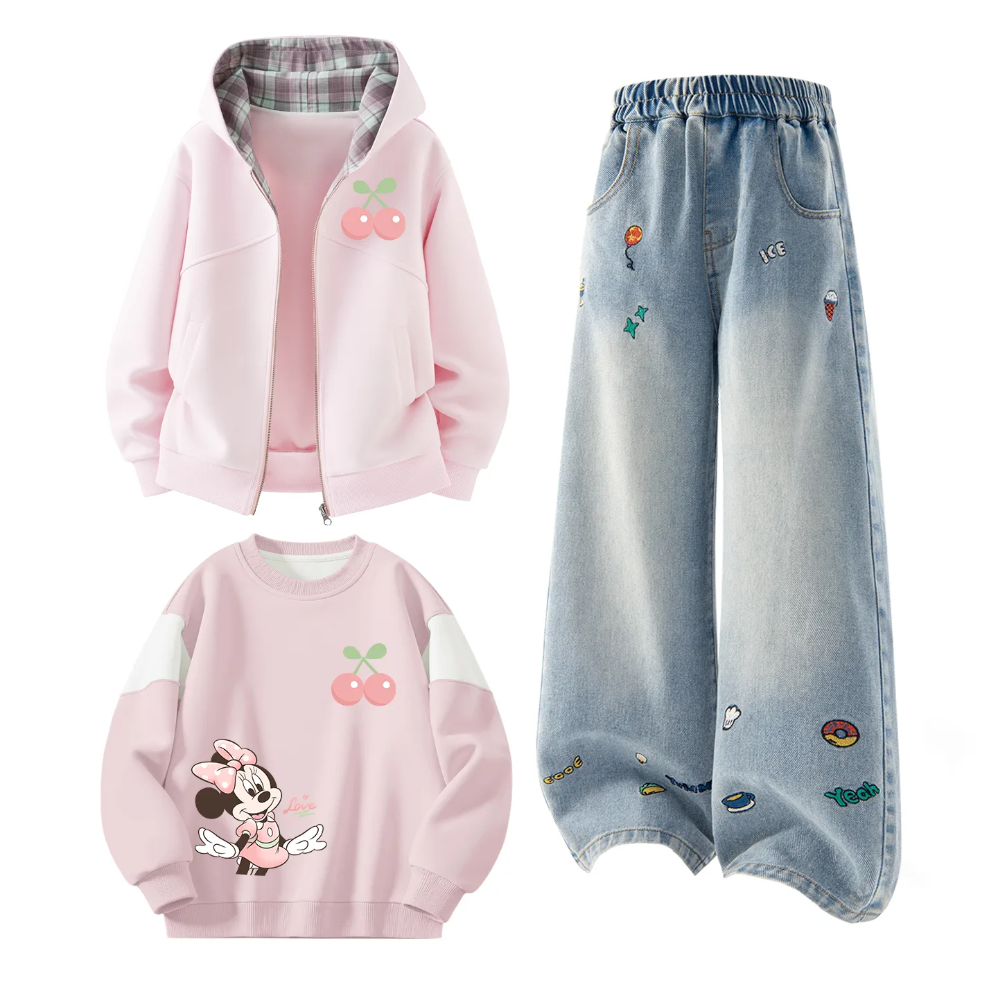 Детская повседневная спортивная одежда Disney, Di Yingguo K Cherry Blossom Pink+Solid Color Denim Blue+Di Elegant Yingguo K Cherry Blossom Pink