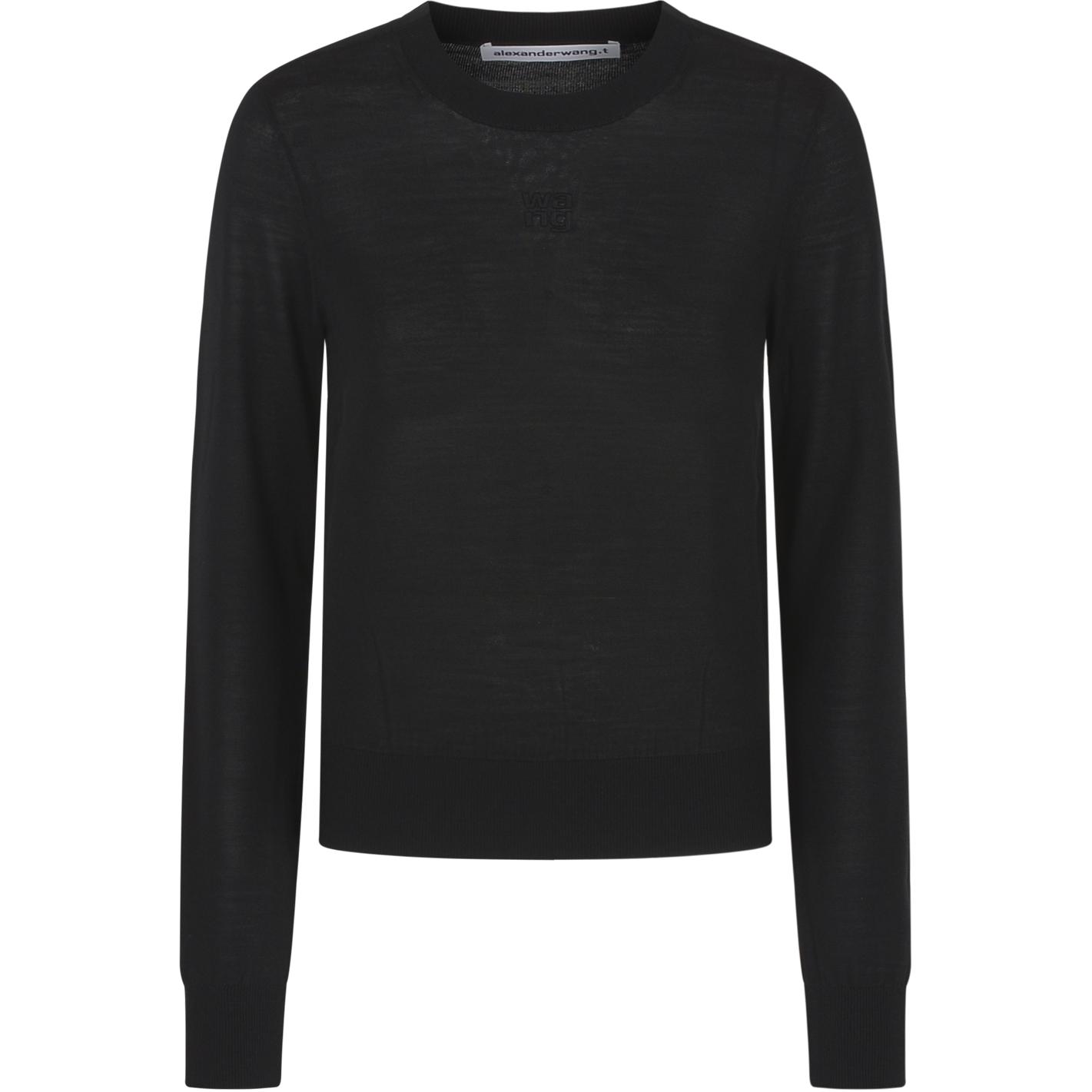 

Футболка с воротником-гольф вязаная Alexander Wang, черный