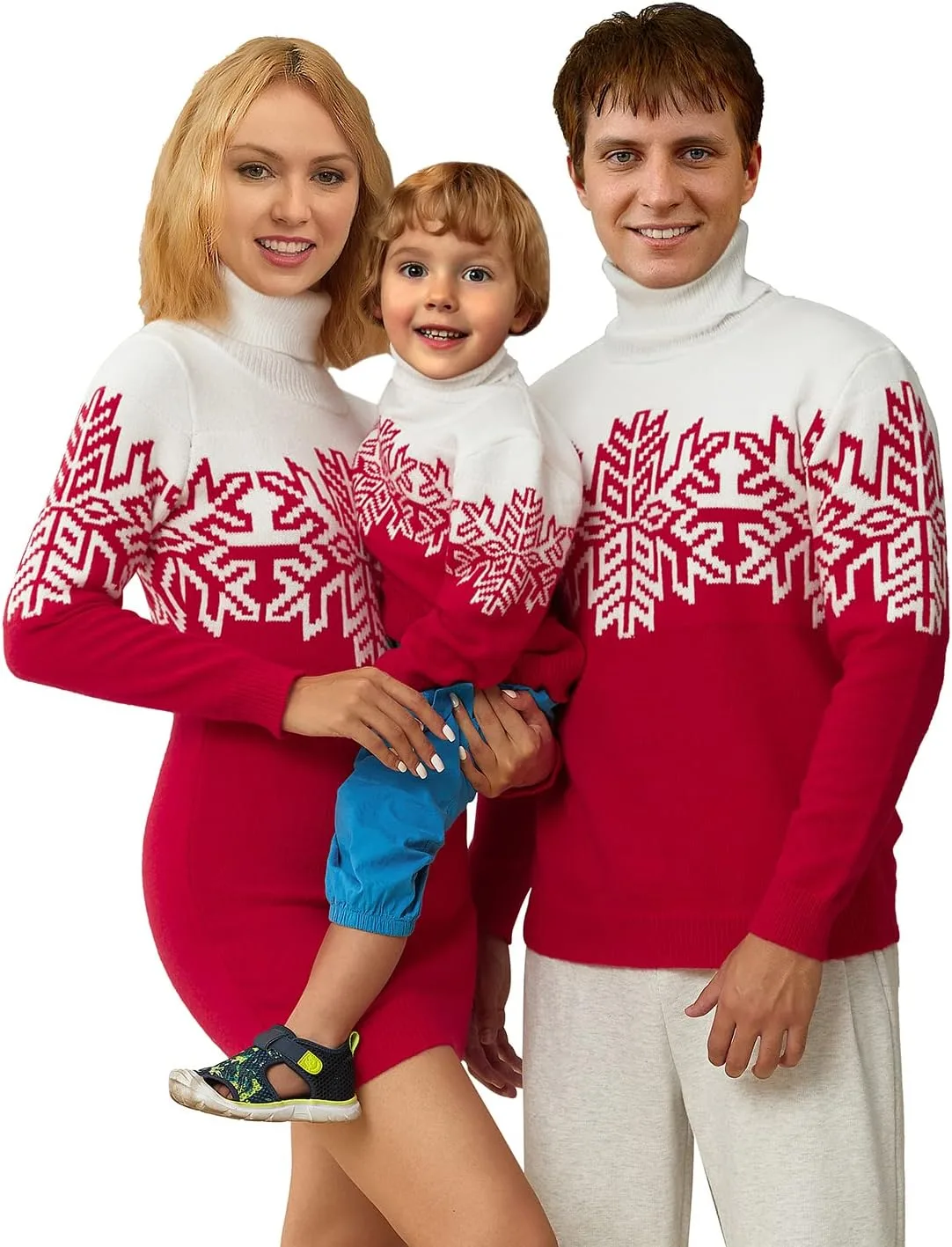 

Семейный рождественский свитер с оленями и снежинками Fiacafyo