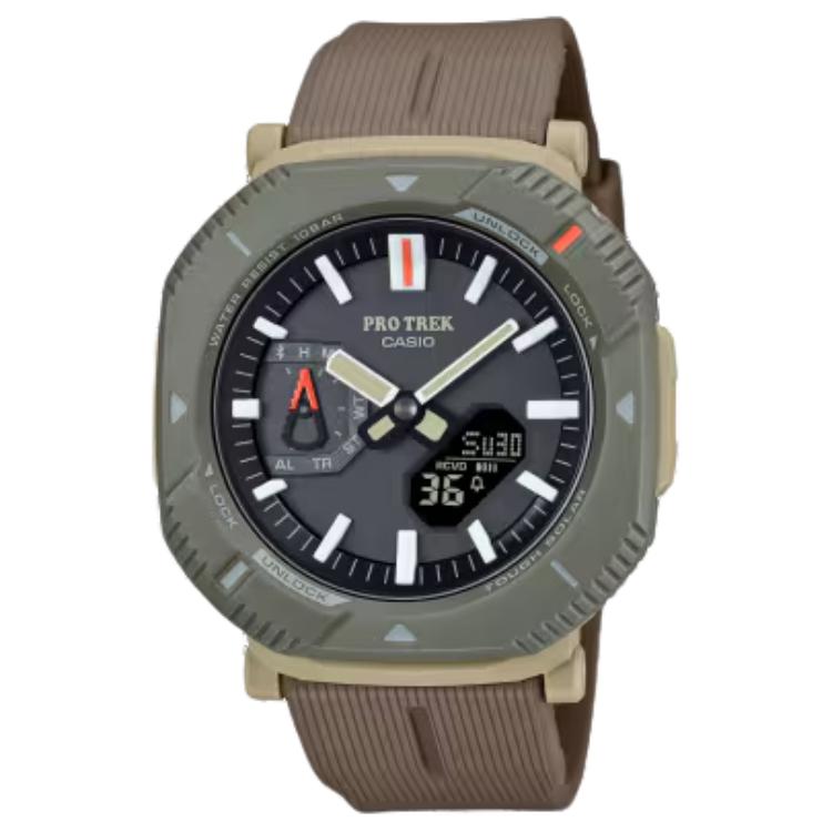

CASIO Часы PRJ B001 Collection Solar Quartz Movement Resin Strap Watch Men's Watch Black Dial, Black Dial