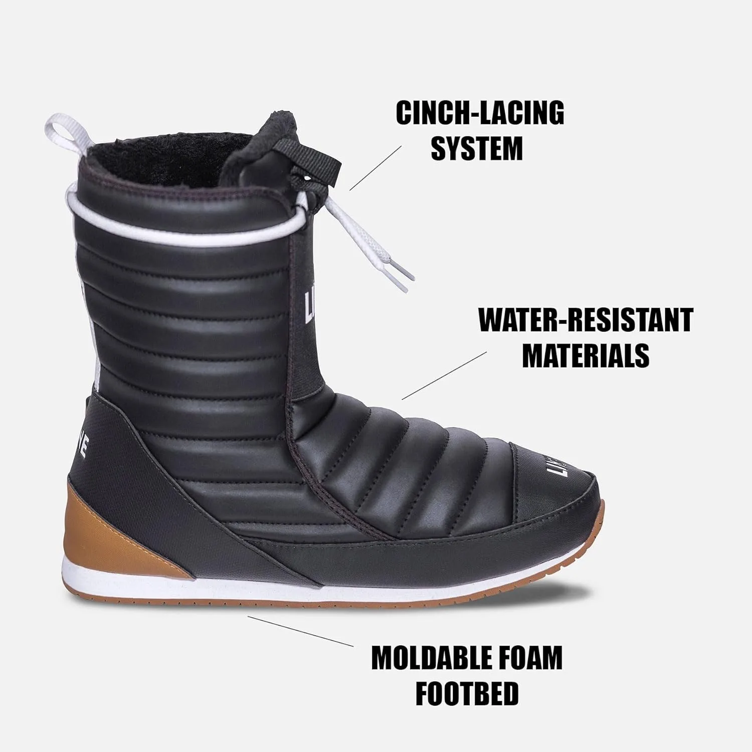 Ботинки LINE унисекс для взрослых Bootie 2.0 | Теплые, водонепроницаемые зимние ботинки для катания на лыжах с литой стальной основой из пеноматериала и системой шнуровки, черный — фото 3