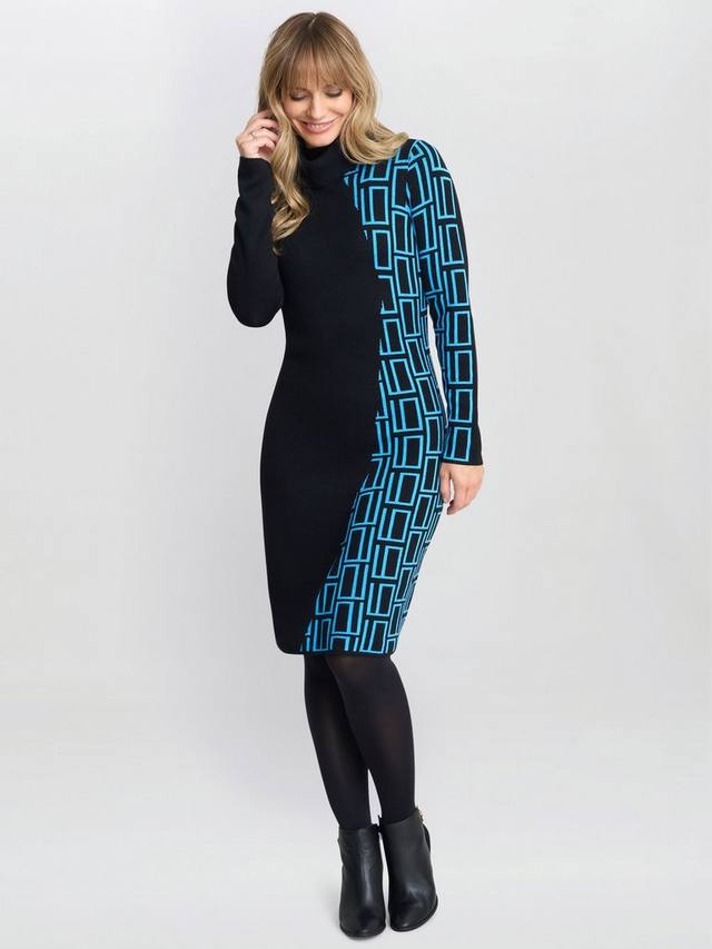 

Платье из геометрического трикотажа Gina Bacconi, цвет Black/Turquoise