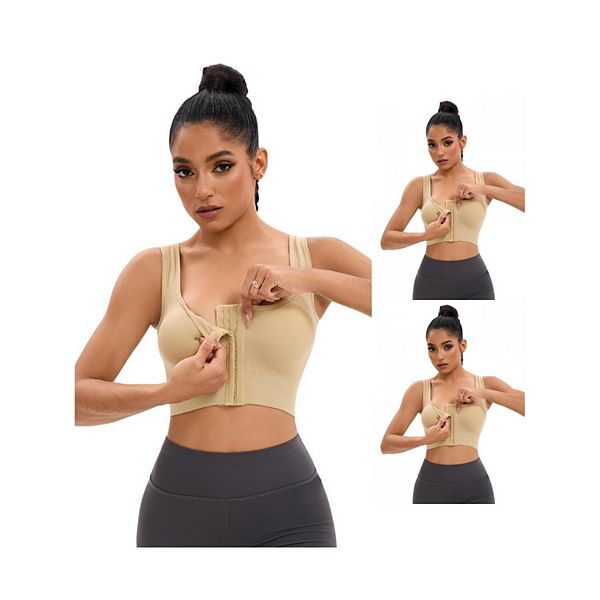 

3 упаковки спортивных бюстгальтеров с передней застежкой и поддержкой без косточек Inspire Chic, Beige