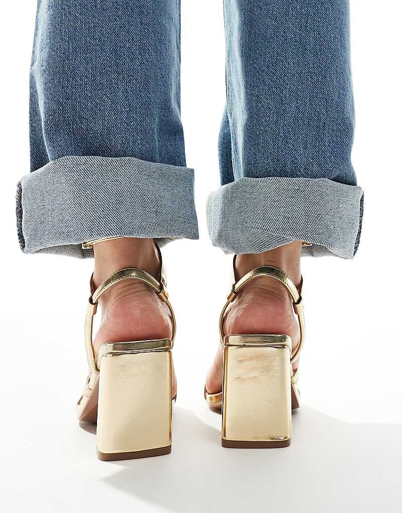 Золотистые широкие босоножки на среднем каблуке ASOS DESIGN Hampstead — фото 3