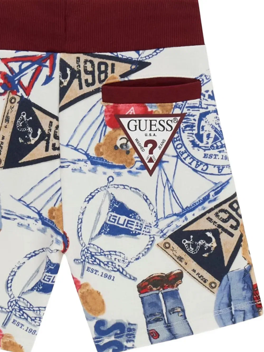 Шорты на завязках с принтом медведя Guess Kids, белый — фото 3