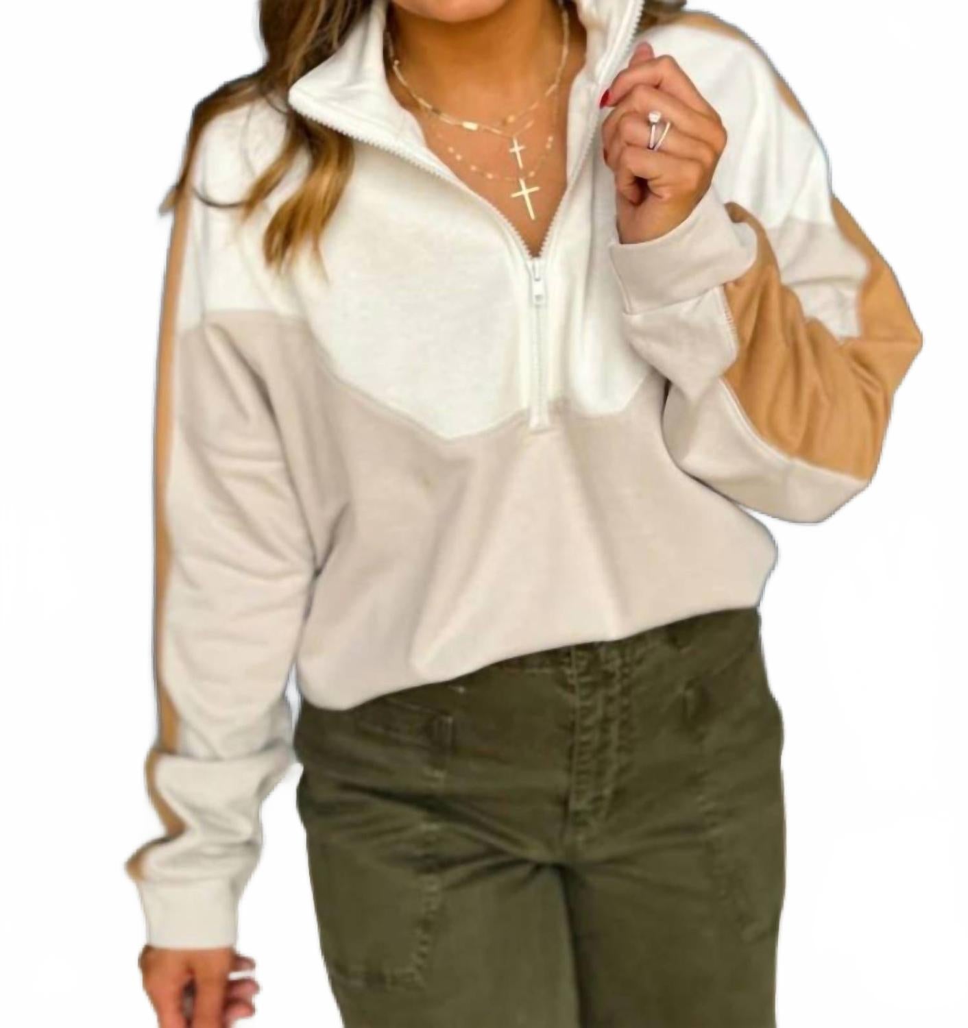 

Easel Пуловер из махровой ткани нейтрального цвета с цветовыми блоками, бежевый