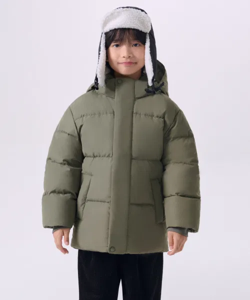 Пуховик детский MUSINSA STANDARD KIDS короткий с капюшоном, цвет хаки