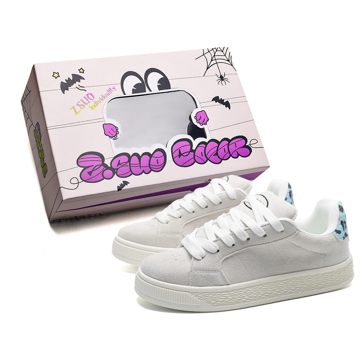 

Z.SUO Скользоустойчивые, износостойкие, легкие низкие скейтерские кроссовки унисекс непарные - леопардовый принт серый, цвет Leopard Print Gray