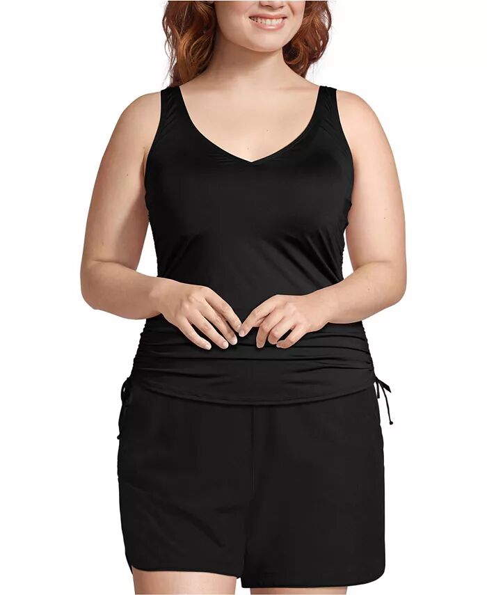 

Верх купальника танкини на косточках с регулируемым V-образным вырезом больших размеров Lands' End, черный