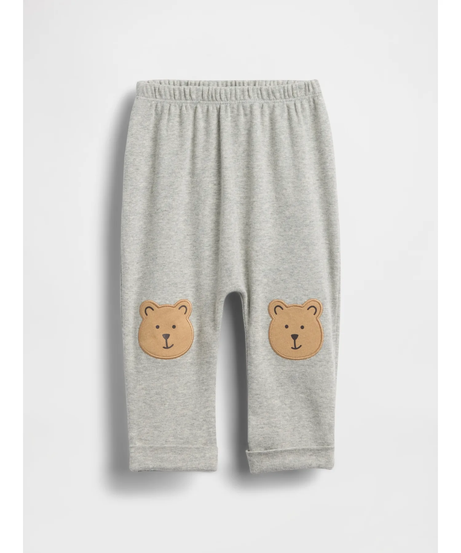Детские штаны из мягкого хлопка GAP Pull On с графикой белого медведя светло-серые