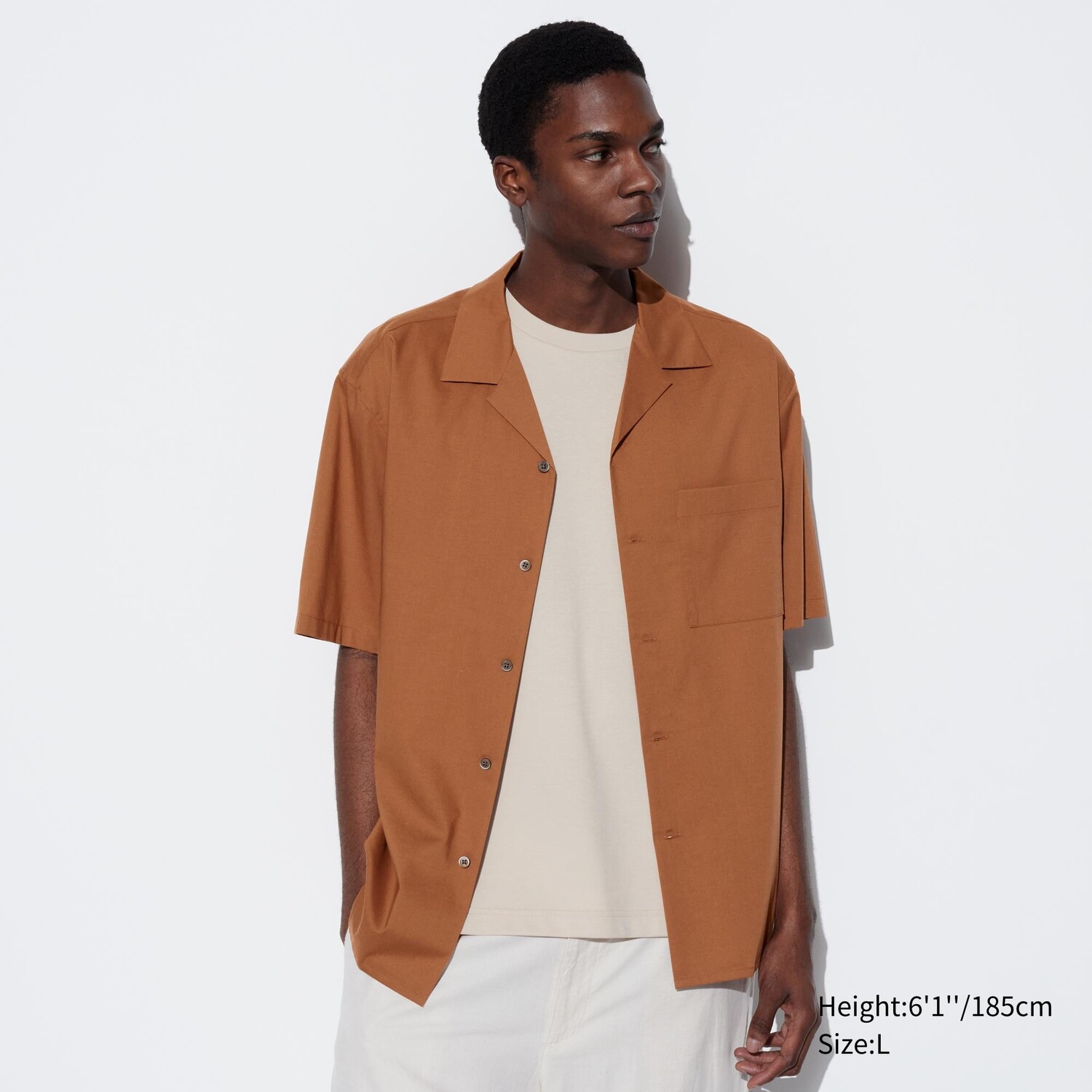 

Хлопковая рубашка из модала с открытым воротником и короткими рукавами UNIQLO, коричневый