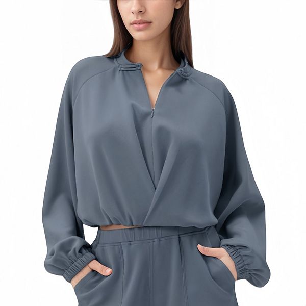 

Женская удлиненная блузка с длинным рукавом и молнией спереди, эластичным подолом и свободным кроем Anna-Kaci, Dark Gray