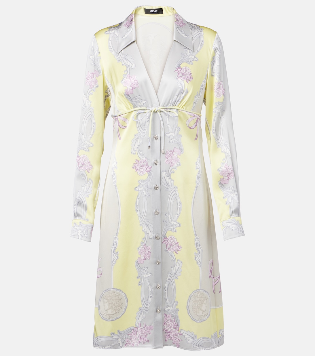 

Платье-рубашка из шелкового твила Medusa Cameo Versace, Pale Yellow+Light Grey