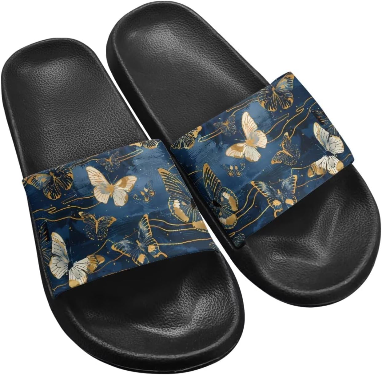 

Женские шлепанцы Jeiento с открытым носком, сандалии-бабочки, нескользящая резиновая подошва, для душа, ванной, пляжа, бассейна, синий/золотой