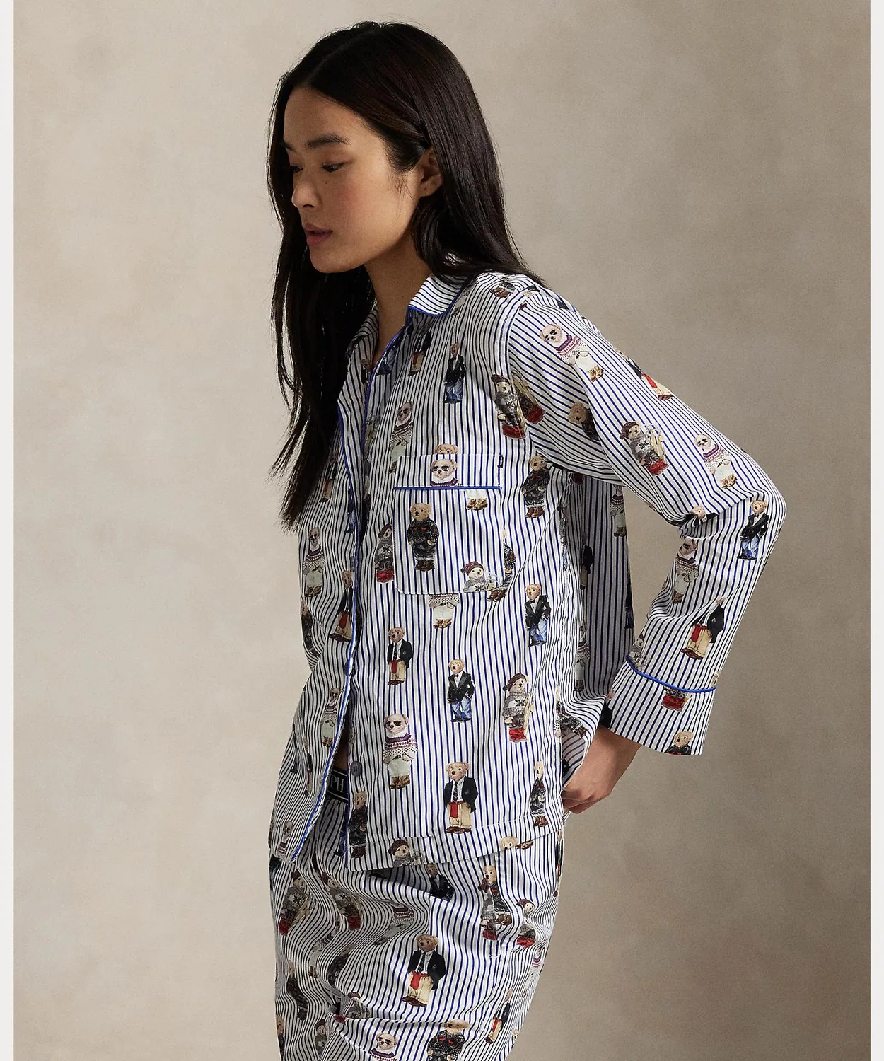 Пижамный набор Ralph Lauren Polo Bear хлопковый сатин синий — фото 3