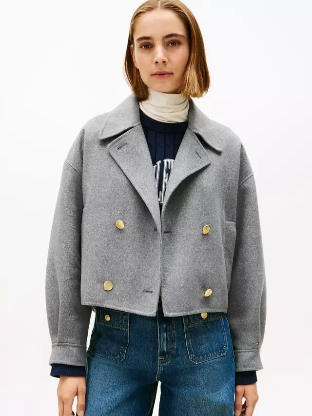 Двустороннее пальто из шерстяной смеси, средний светло-серый меланж Tommy Hilfiger