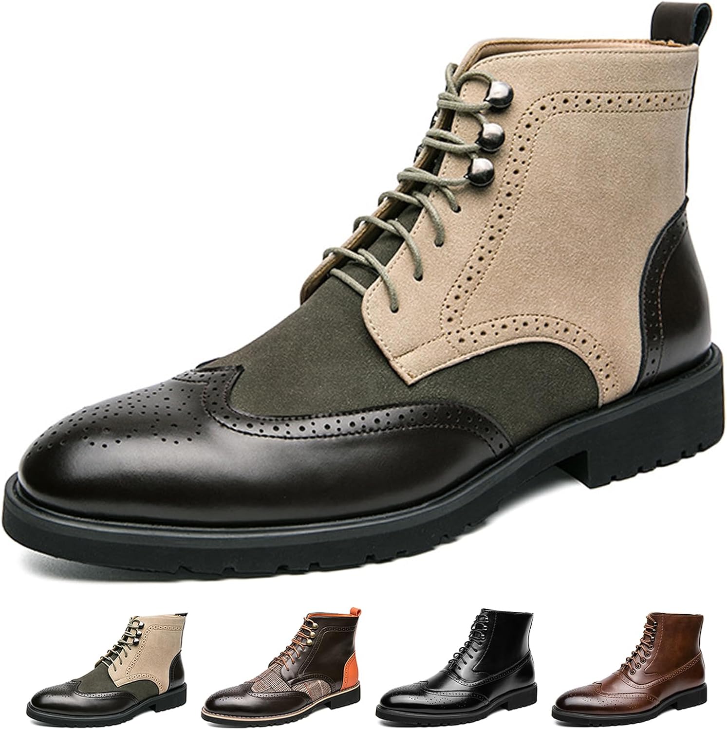 

Мужские ботинки Lossarye с крыльями и брогированием, модные кожаные высокие ботинки на шнуровке Oxford, деловые повседневные ботинки Чакка, зеленый