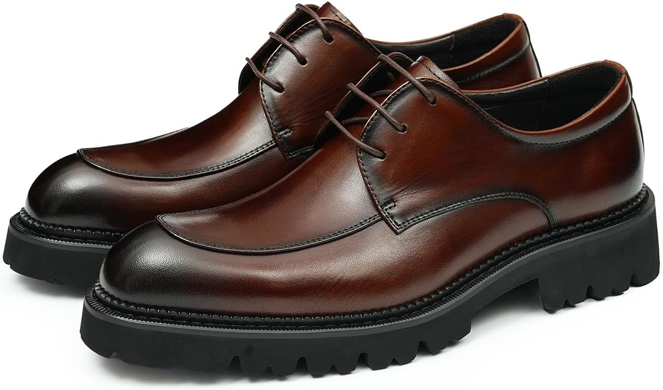 

Мужские оксфорды Santimon- классические формальные туфли из натуральной кожи с круглым носком и шнуровкой, для костюма, повседневного ношения, деловых встреч, выпускных, свадьбы и ужинов, с мягкой стелькой и нескользящей подошвой, Coffee