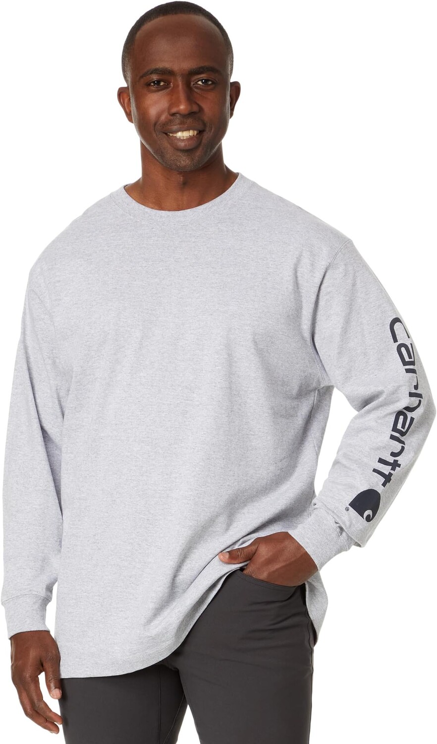 

Футболка L/S с фирменным логотипом на рукавах Carhartt, цвет Heather Gray