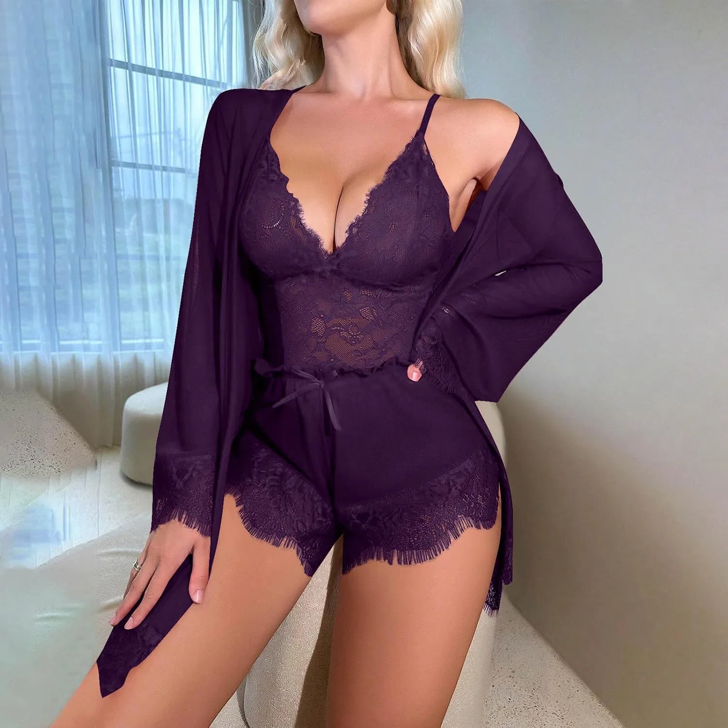 Комплект белья кружевной, Womens, фиолетовый — фото 2