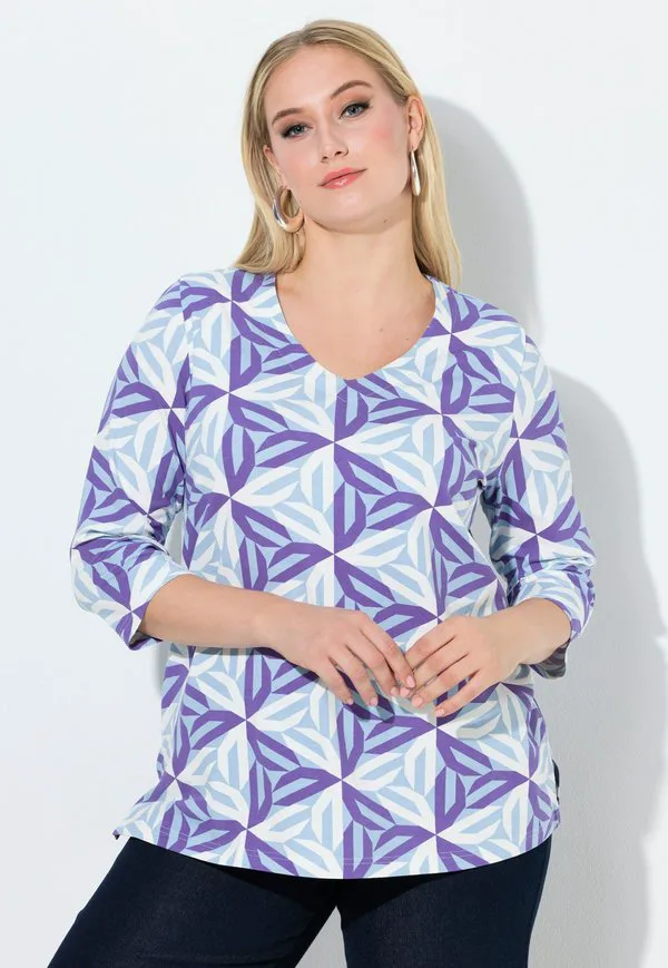 

Футболка с геометрическим принтом в виде солнечных лучей, рукава 3/4, топ с длинными рукавами. Ulla Popken, Pale Blue, Синий, Футболка с геометрическим принтом в виде солнечных лучей, рукава 3/4, топ с длинными рукавами. Ulla Popken, Pale Blue