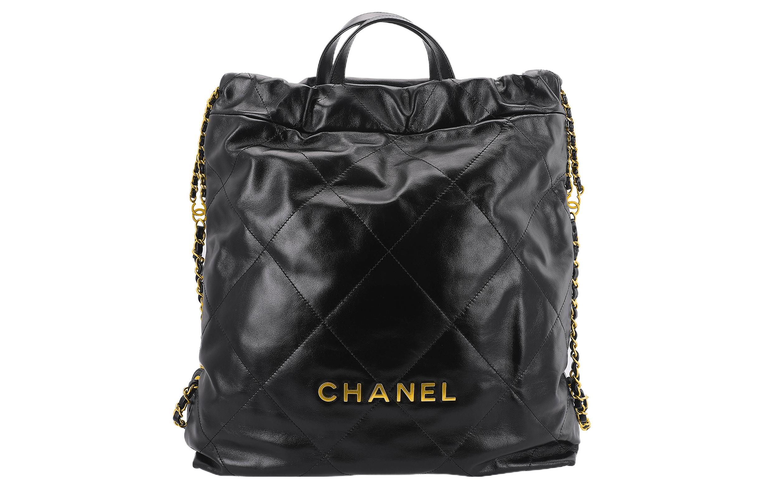 

CHANEL Блестящая кожаная сумка рюкзак Tubas для женщин черный