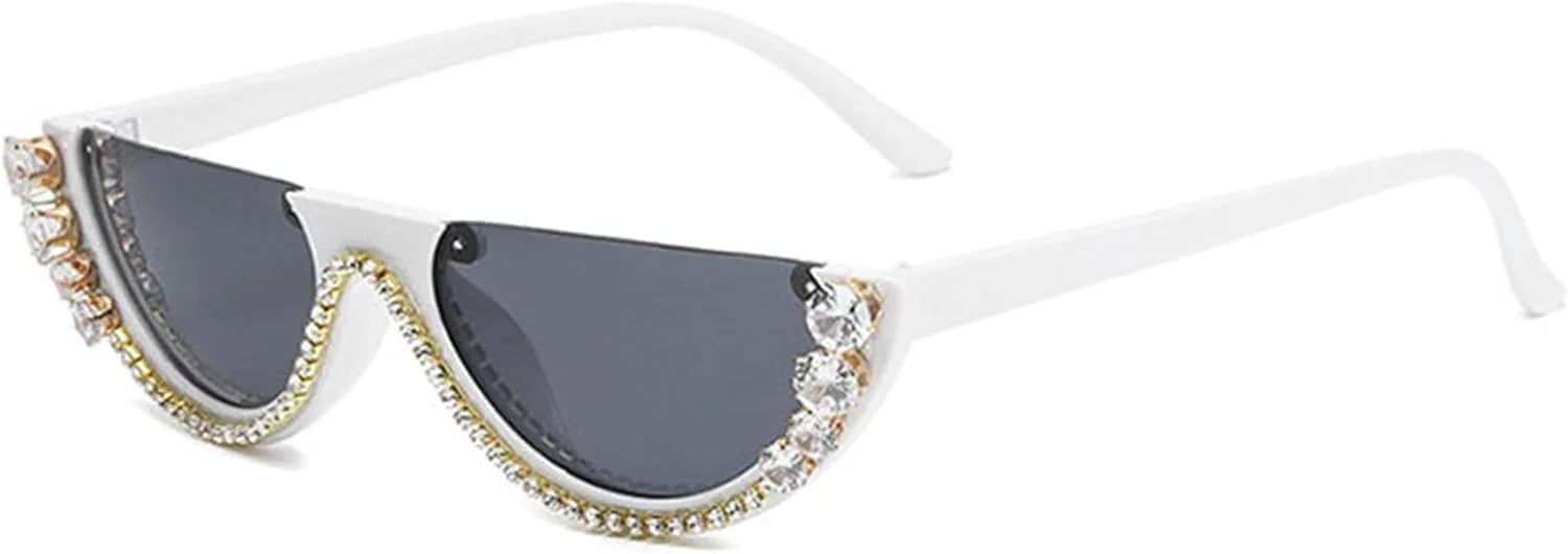 

Солнцезащитные очки Willochra «Кошачий глаз» со стразами для женщин, блестящие, с кристаллами, для вечеринки, с бриллиантами, в полуободковой оправе, White