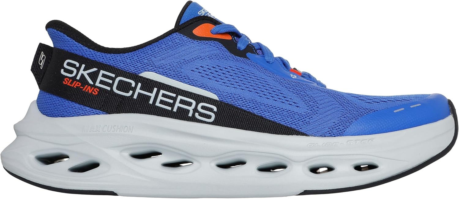 Мужские кроссовки Skechers Max Cushioning Glide Step с амортизацией, надевание без помощи рук, синий/оранжевый — фото 4