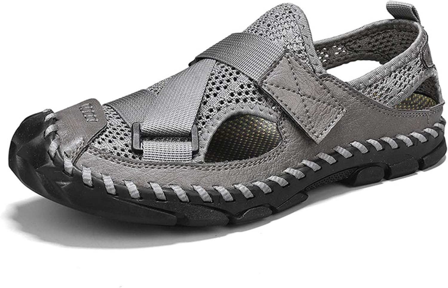 

Мужские премиальные модные сетчатые сандалии Мужские босоножки Регулируемые на липучке Ручная строчка Защита пальцев Повседневные прогулочные сандалии Амфибийные Мягкие и дышащие Противоскользящие Износостойкие Прочные Vtiao, серый