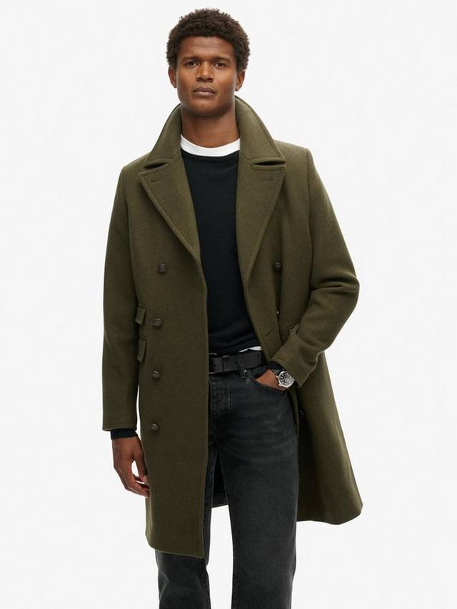 

Шерстяное длинное пальто от Merchant Superdry, Olive Night Green