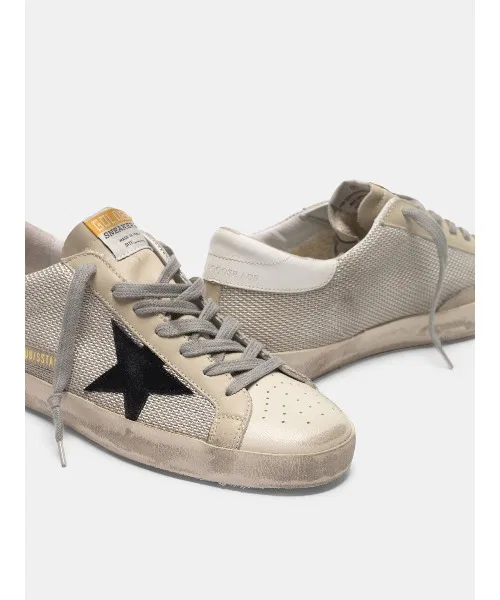 Мужские кроссовки Super-Star из кожи и сетки GOLDEN GOOSE с чёрной звездой цвета слоновой кости — фото 4