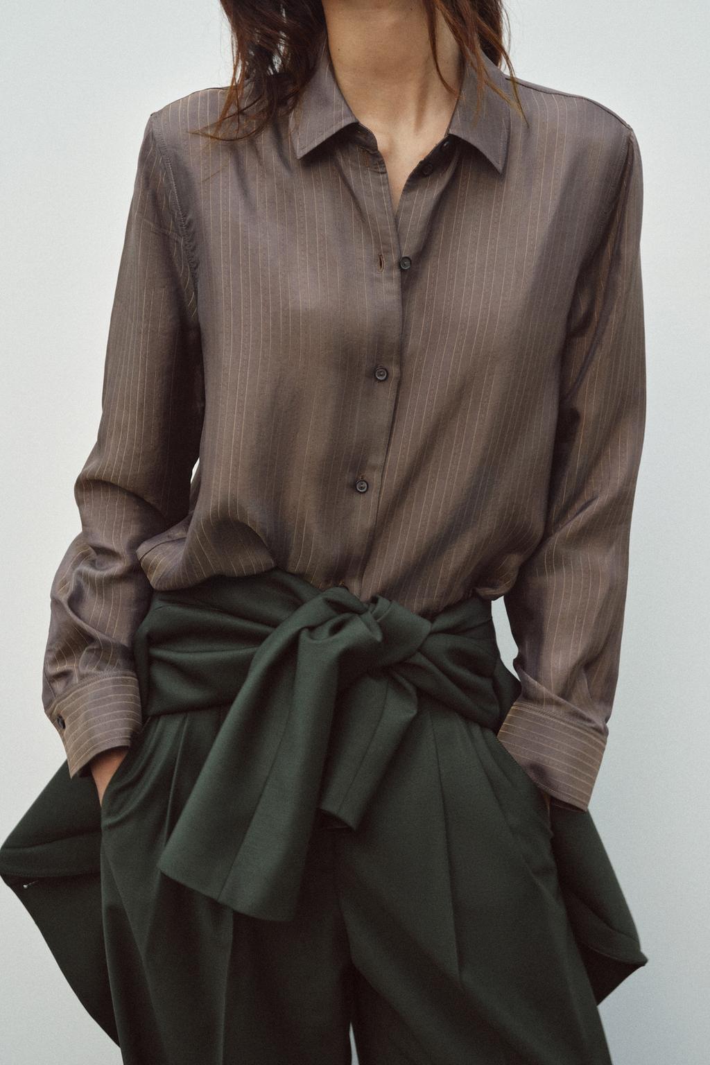 

Полосатая жаккардовая рубашка ZARA, хаки