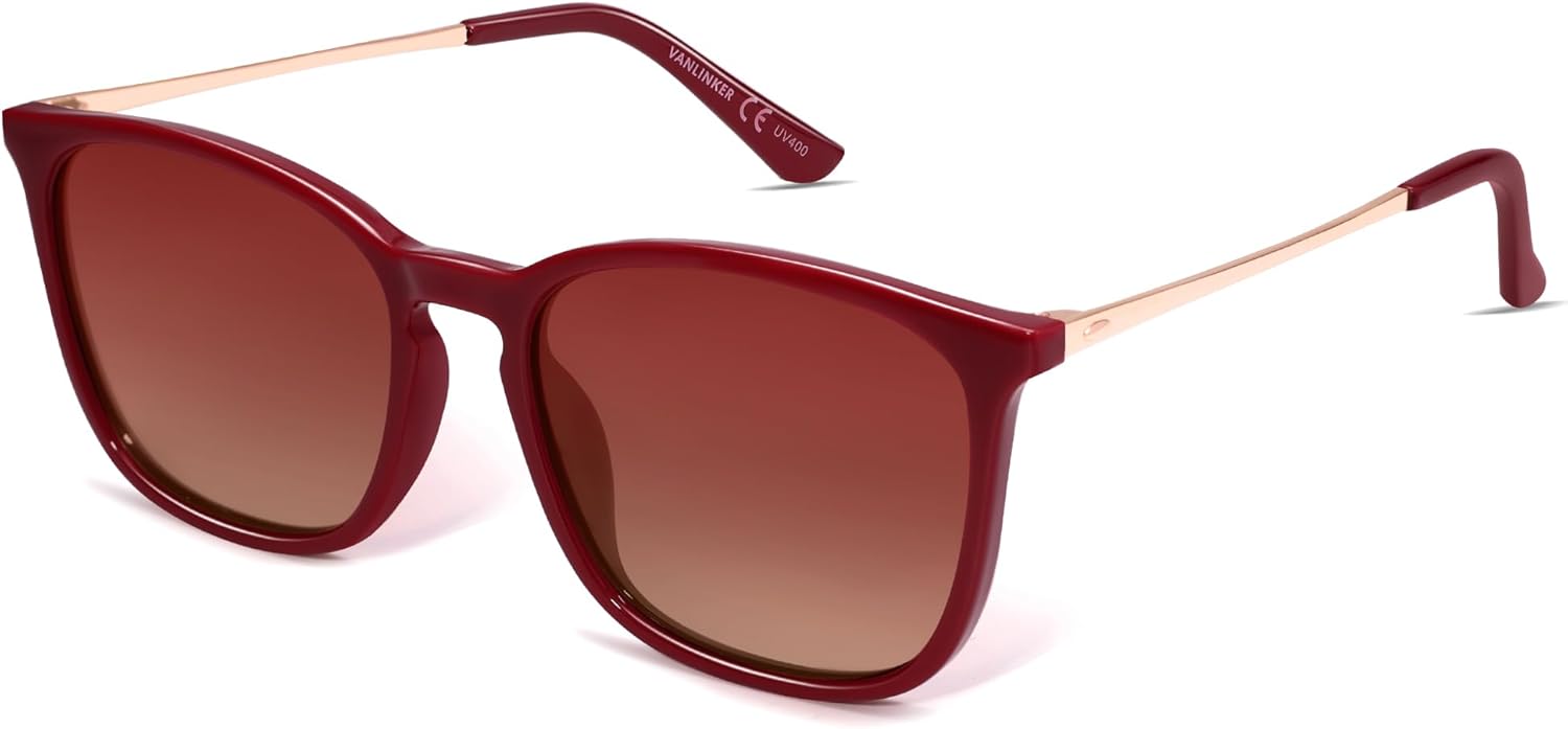 

Винтажные квадратные поляризованные солнцезащитные очки VANLINKER для мужчин и женщин, классическая модная прямоугольная металлическая оправа VL9771, C11-polarized Red Lens/Red Frame