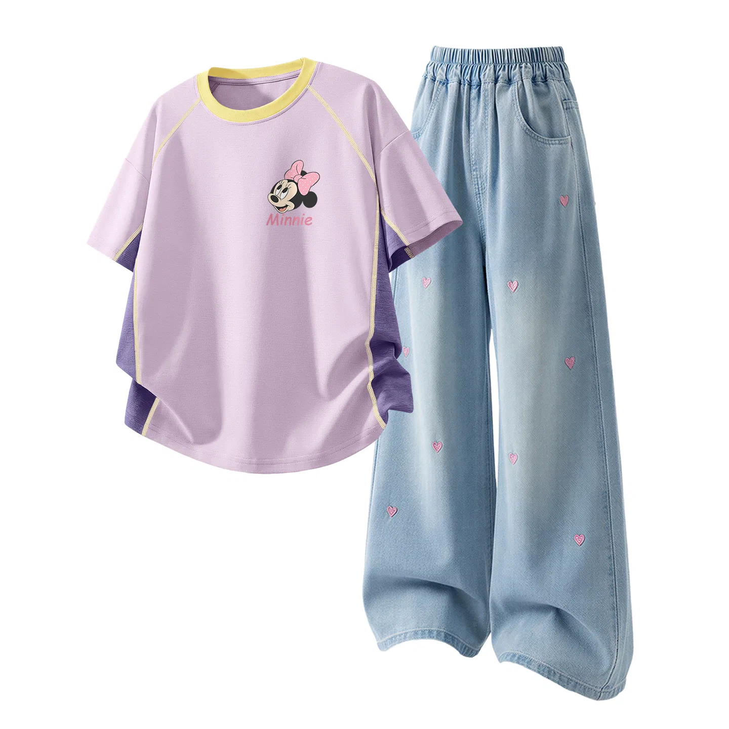 Детская повседневная спортивная футболка с круглым вырезом Disney, D Surprise K Purple+Solid Color Denim Light Blue