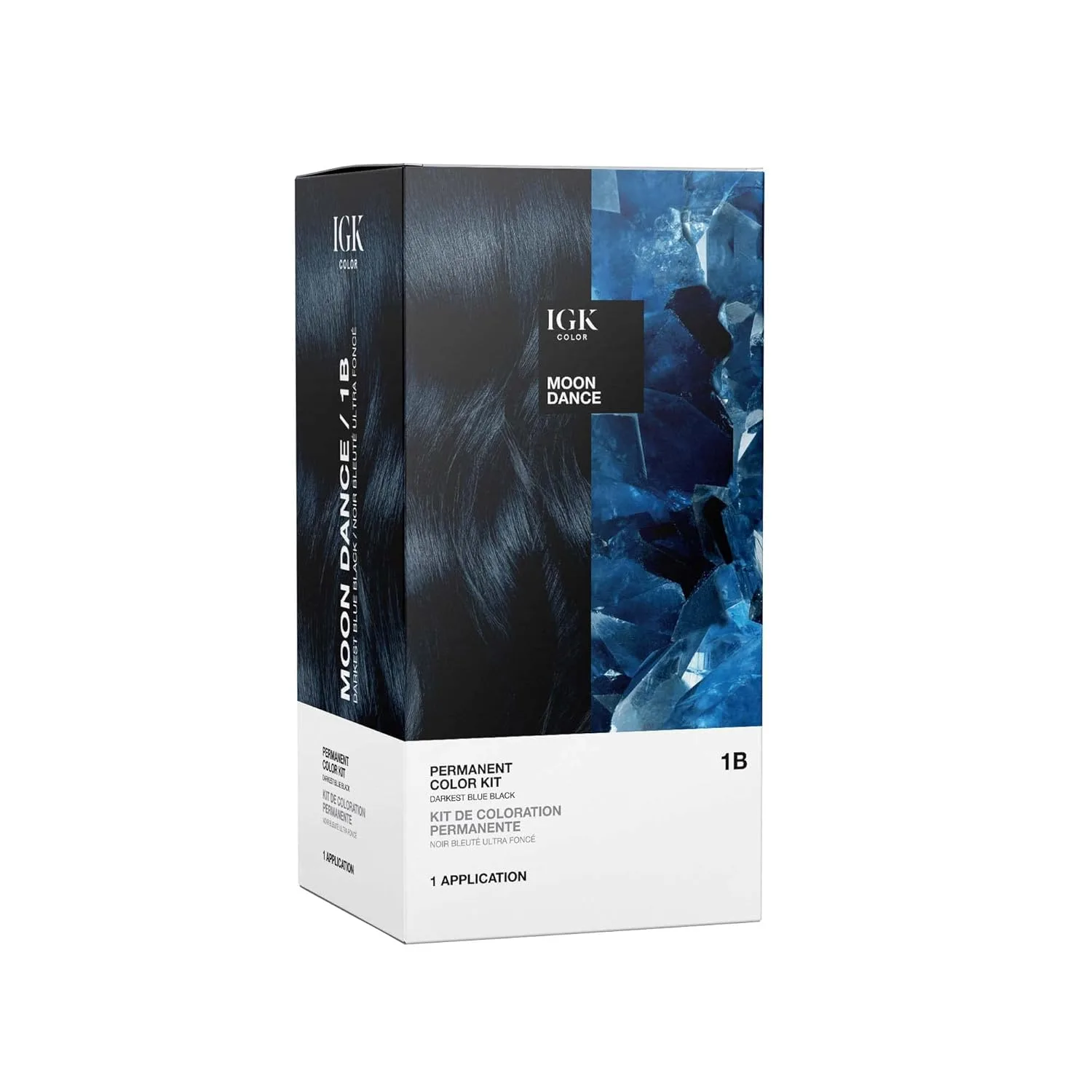 Набор для окрашивания волос IGK Permanent Hair Dye Color Kit | 1B Moon Dance - Самый темно-синий/черный | 100% закрашивание седины + укрепление + блеск | Без аммиака 134.66 г (1 шт.), Darkest Blue Black