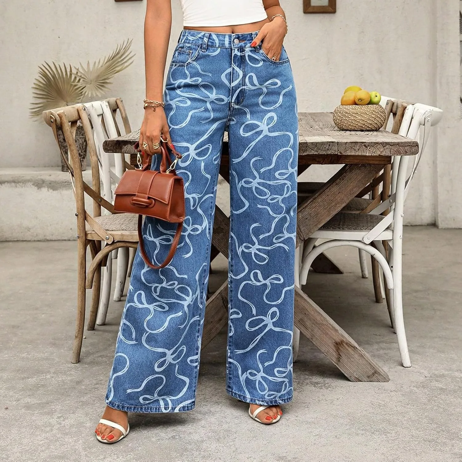 Женские джинсы Loose Fit с принтом – широкие прямые брюки в стиле Y2K — фото 4