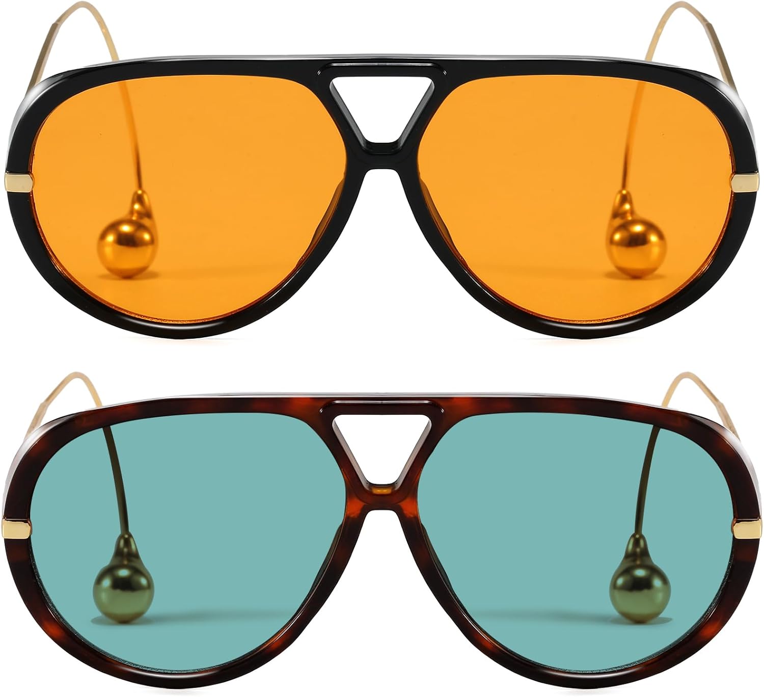 

Женские солнцезащитные очки-авиаторы большого размера в стиле ретро, ​​модные солнцезащитные очки-щит с большими оранжевыми линзами, винтажные очки Breaksun, 2 Pack (Black Orange+tortoise/Green)