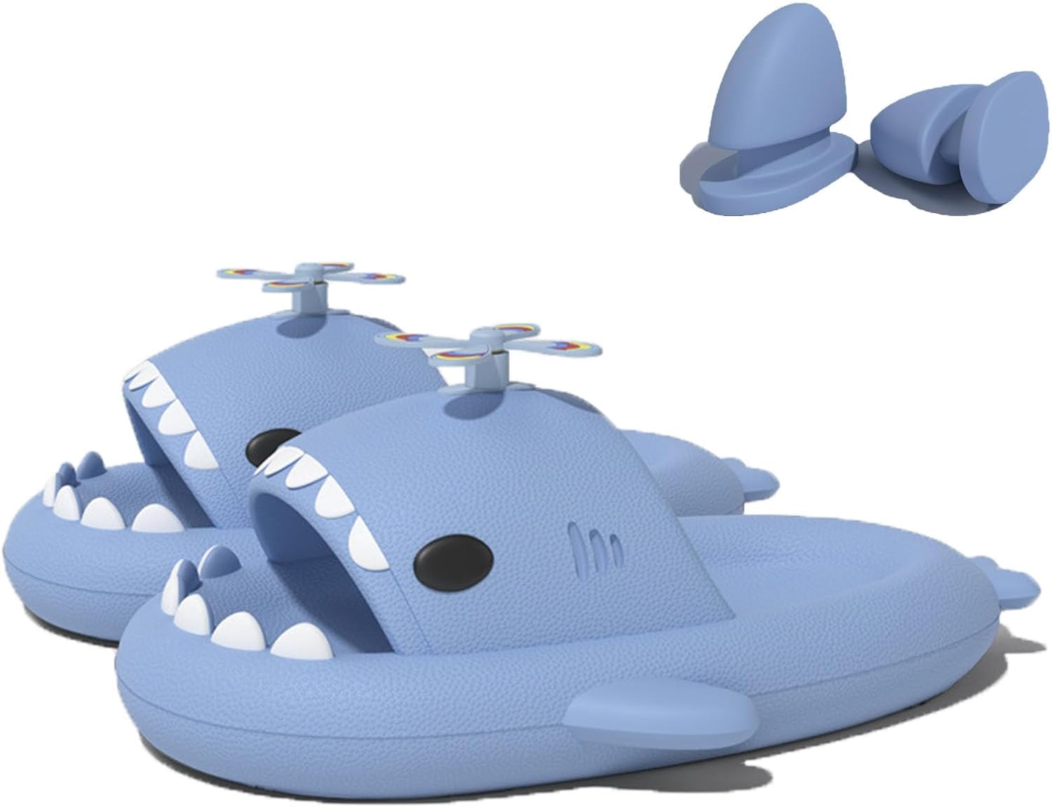 

Тапочки Zureto Shark с 3D забавными плавниками, унисекс, тускло-облачные, с открытым носком, для душа, бассейна и пляжа, из ЭВА, Fan Blue