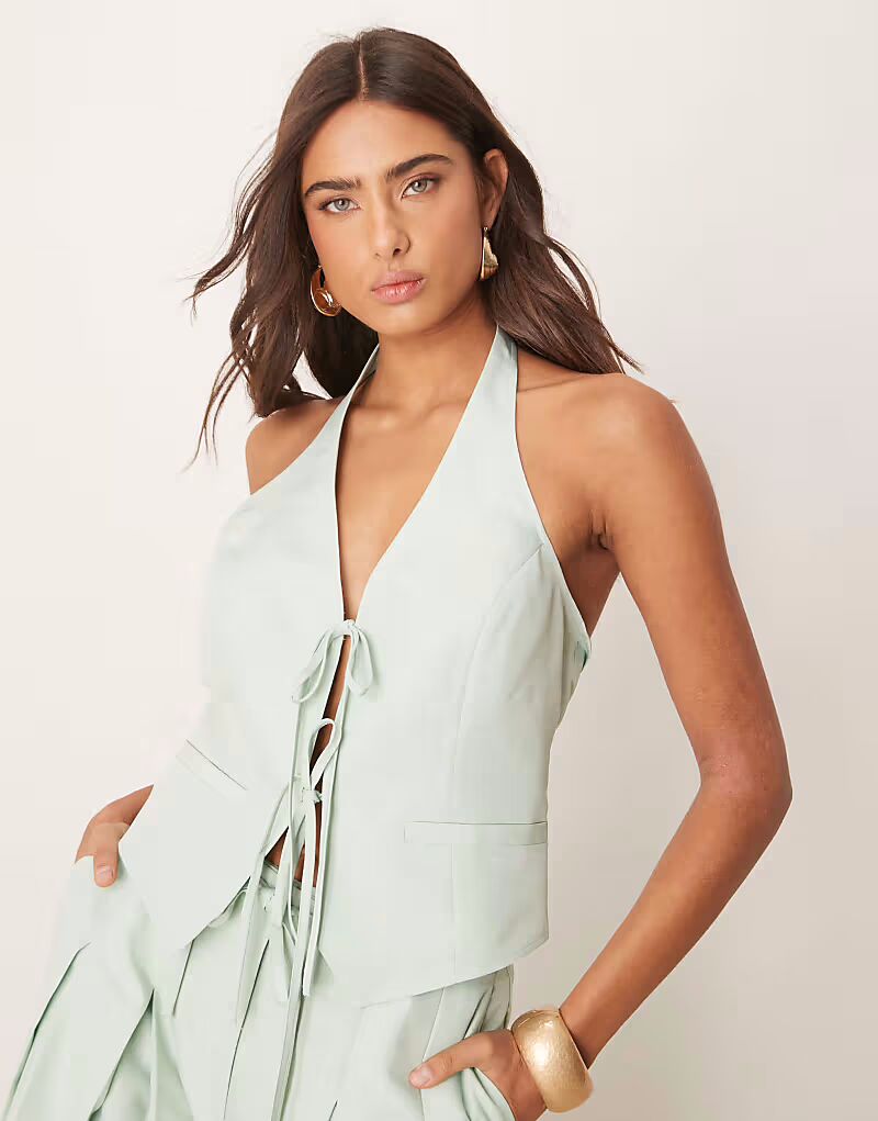 

Топ ASOS DESIGN с завязками спереди, фисташкового цвета